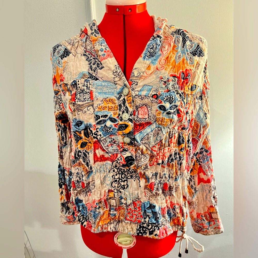 Christopher & Banks Multicolor Button Down pullover hoodie style top size large